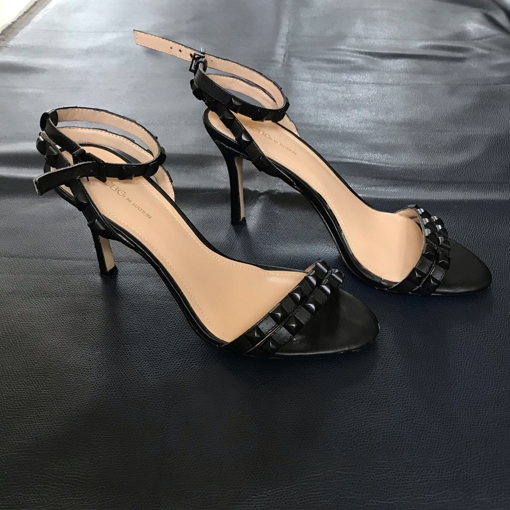BCBG Generation black ankle strap heel sandals